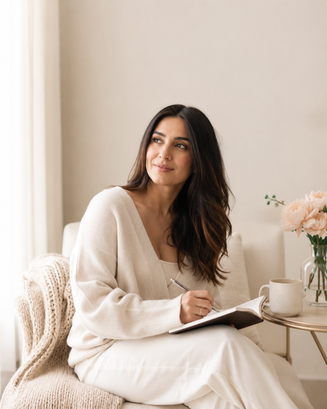 A calm reflective woman journaling for Mind Heart Soul Insider